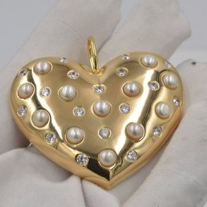 Brent Neale look-alike Gold Plated White Topaz & Pearl Heart Pendant Cha…